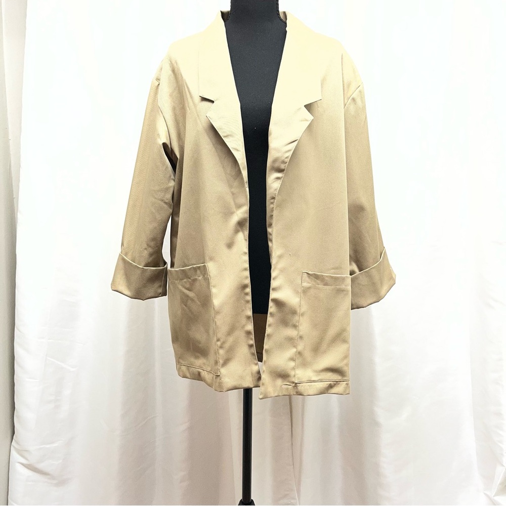 Vintage Remo Of California  80s Cotton Open Blazer Jacket Made In USA Beige Lg